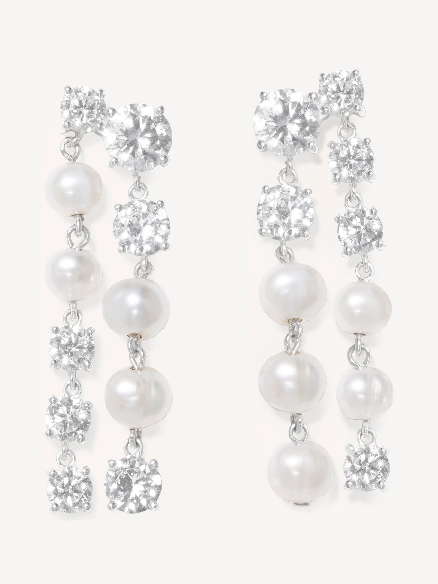 CompletedWorks silver tone drop earrings with freshwater pearl and zirconia 40mm (British brand)