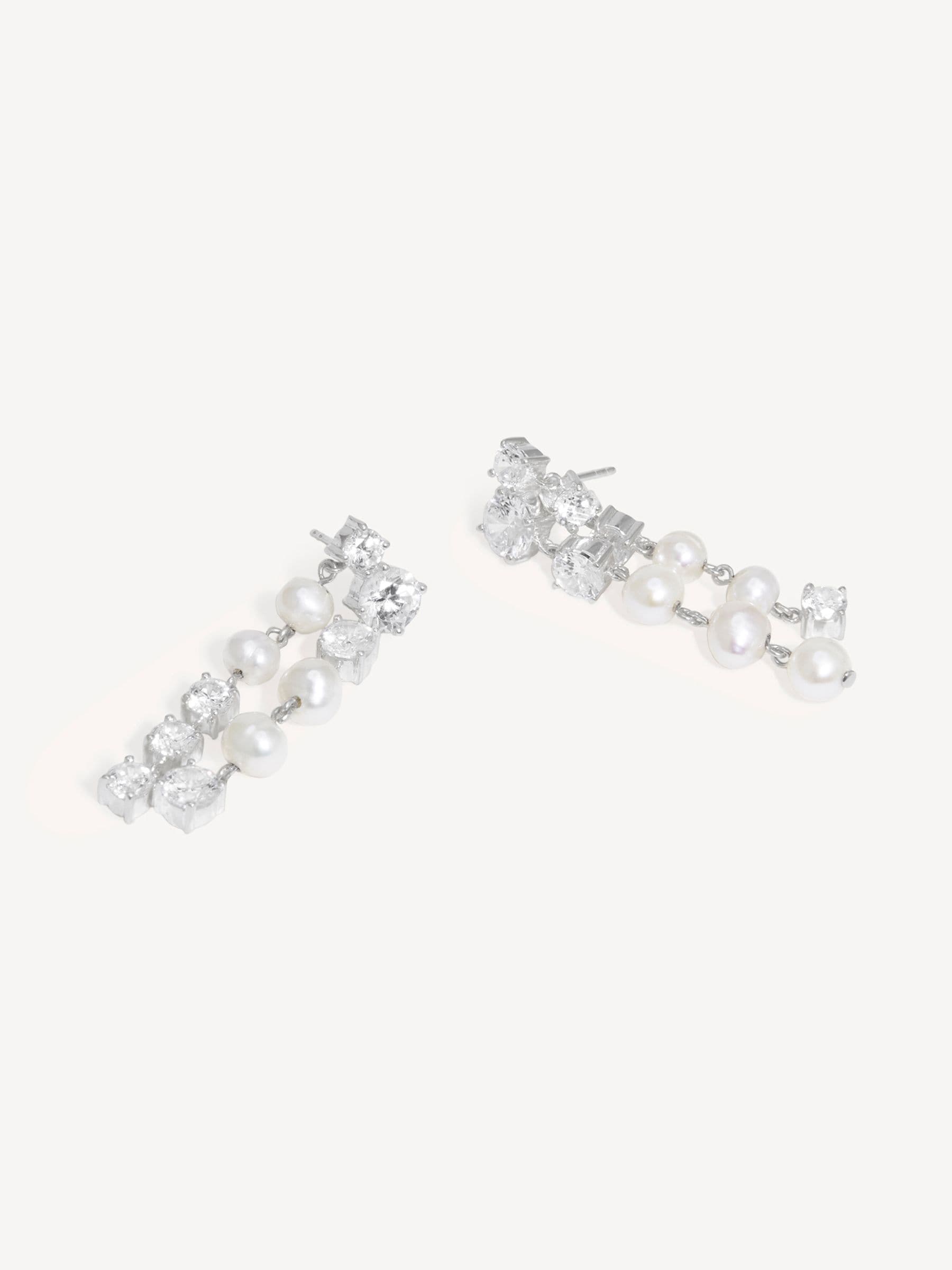 CompletedWorks silver tone drop earrings with freshwater pearl and zirconia 40mm (British brand)
