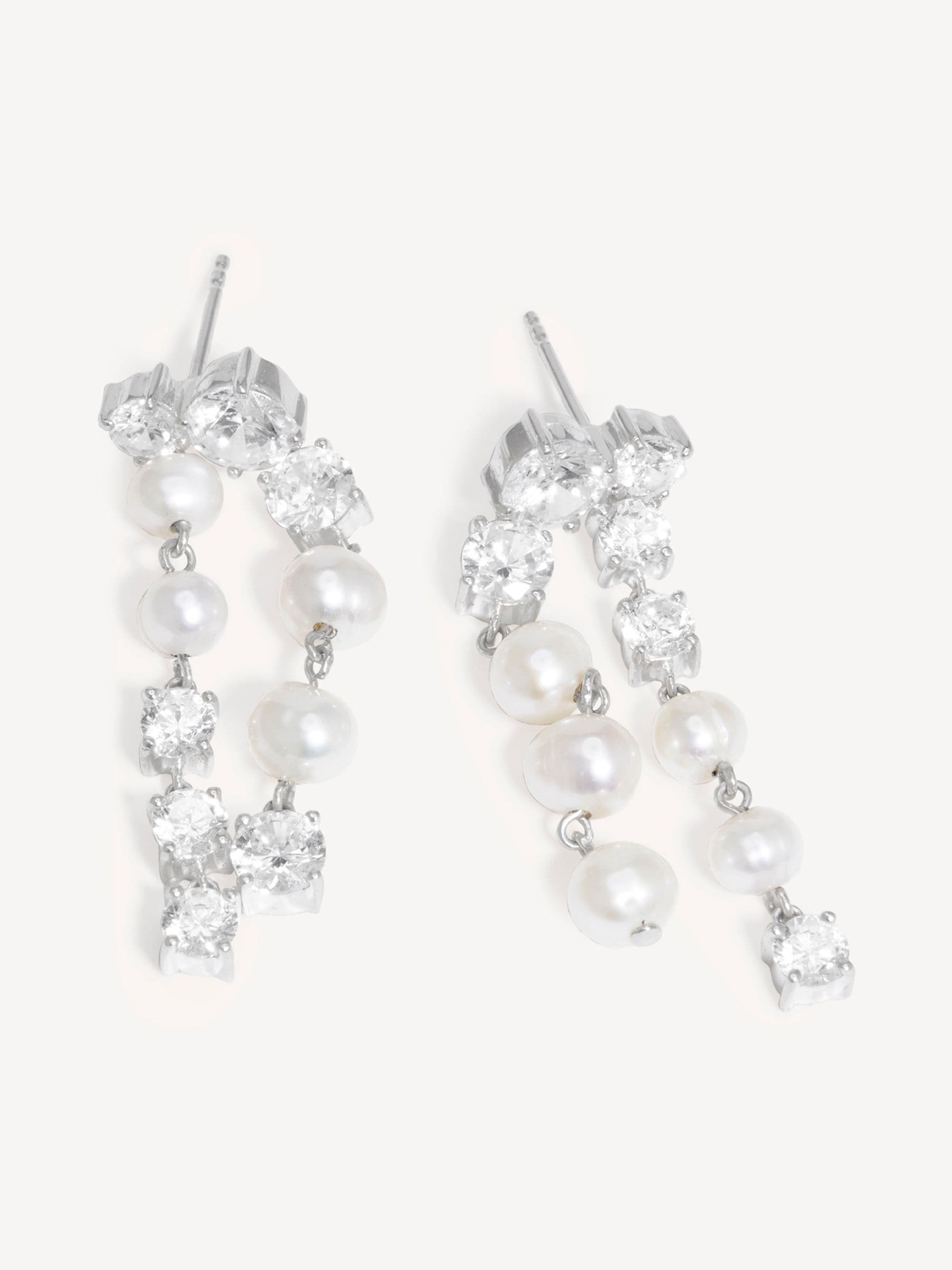 CompletedWorks silver tone drop earrings with freshwater pearl and zirconia 40mm (British brand)