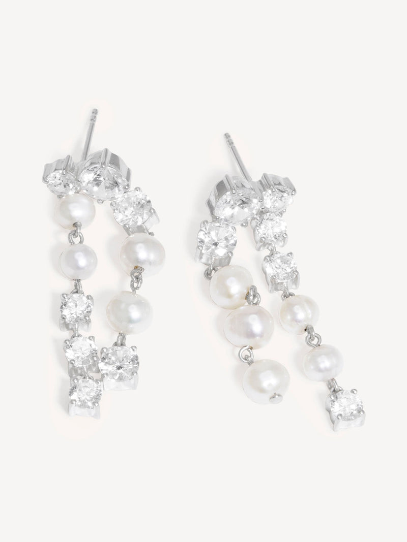 CompletedWorks silver tone drop earrings with freshwater pearl and zirconia 40mm (British brand)