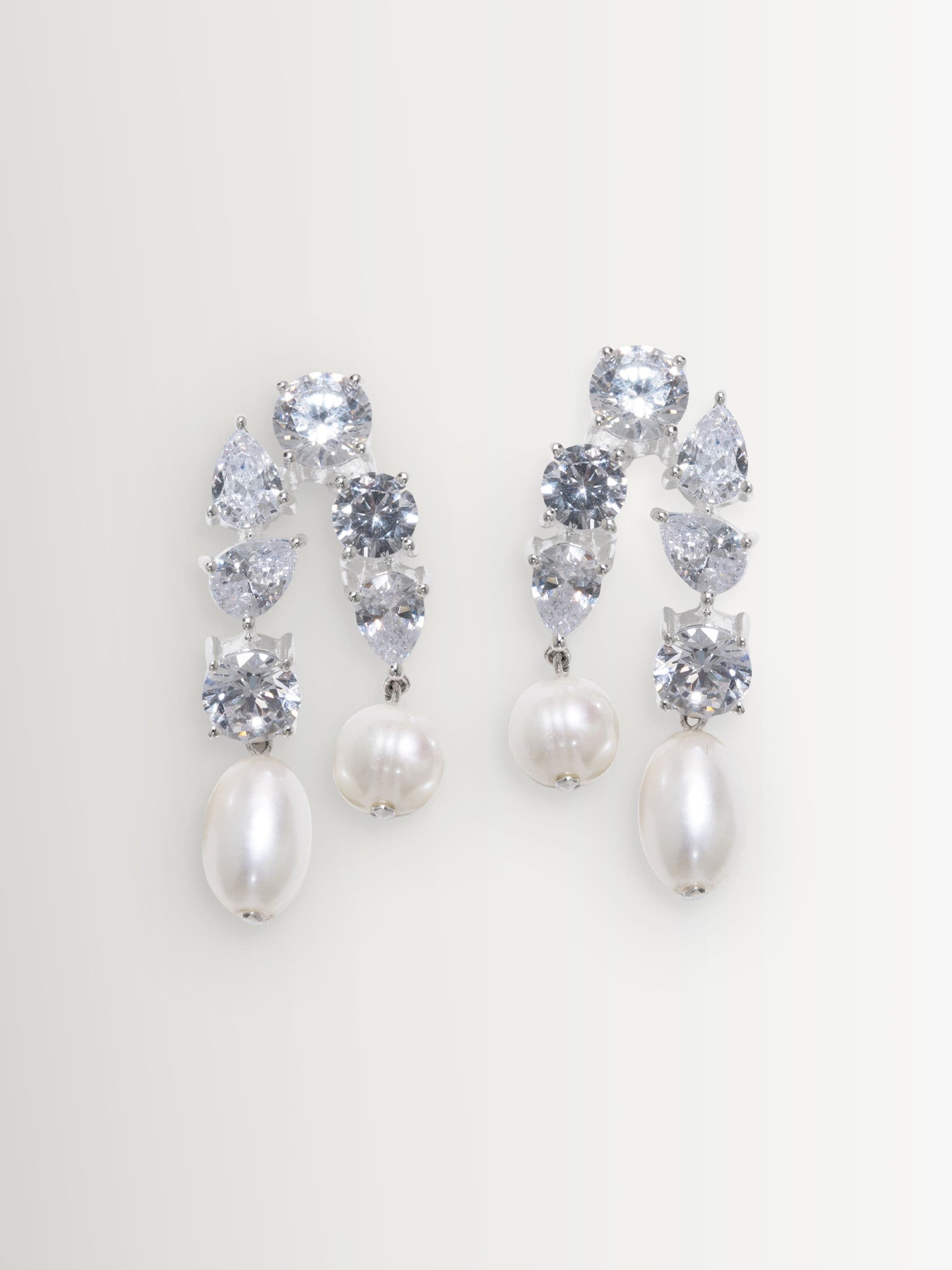 CompletedWorks silver tone cascading earrings with freshwater pearl and zirconia, UK version