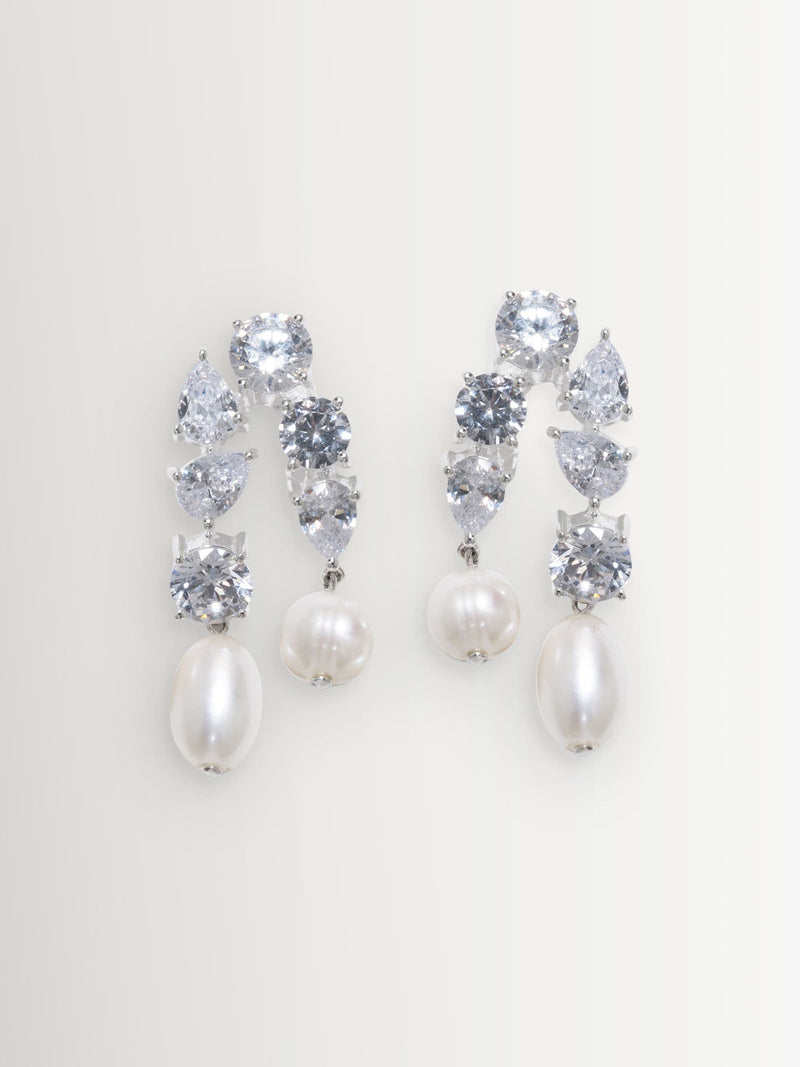 CompletedWorks silver tone cascading earrings with freshwater pearl and zirconia, UK version
