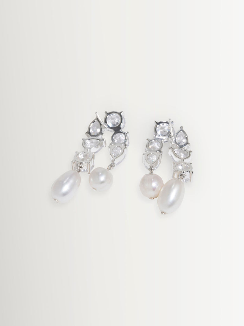 CompletedWorks silver tone cascading earrings with freshwater pearl and zirconia, UK version