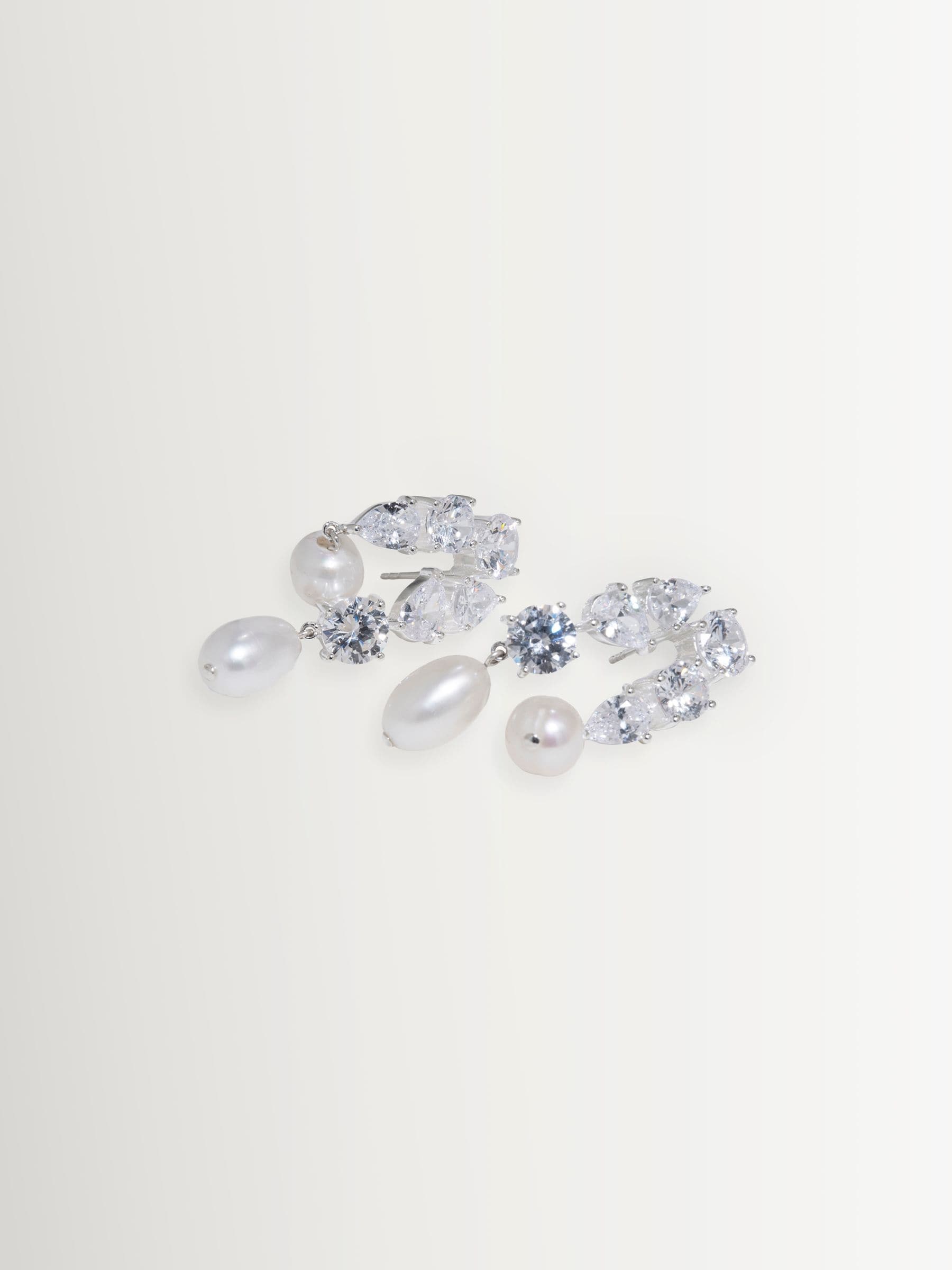 CompletedWorks silver tone cascading earrings with freshwater pearl and zirconia, UK version