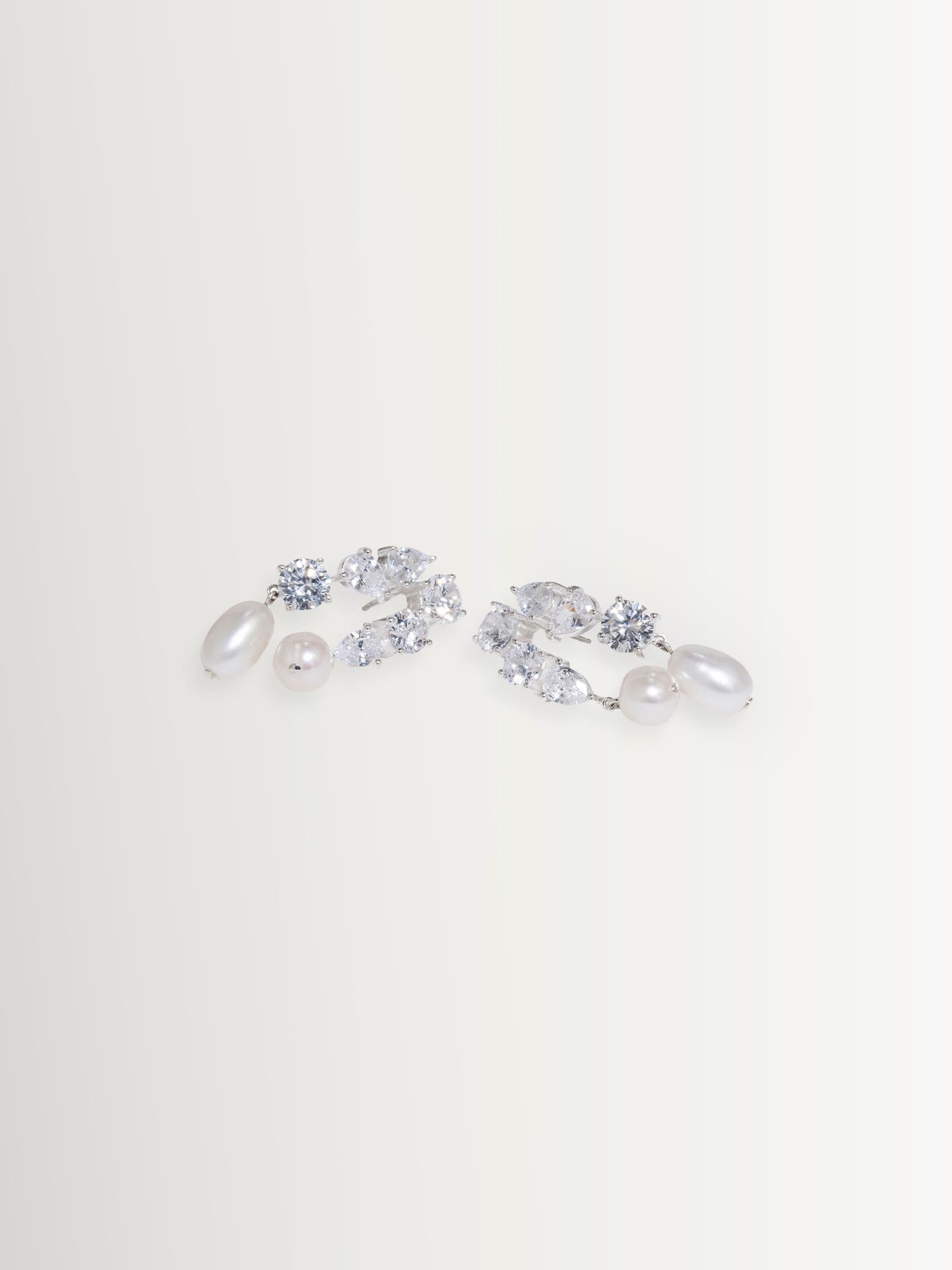 CompletedWorks silver tone cascading earrings with freshwater pearl and zirconia, UK version