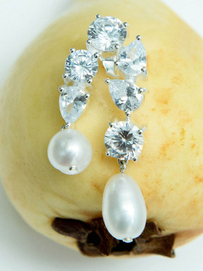 CompletedWorks silver tone cascading earrings with freshwater pearl and zirconia, UK version