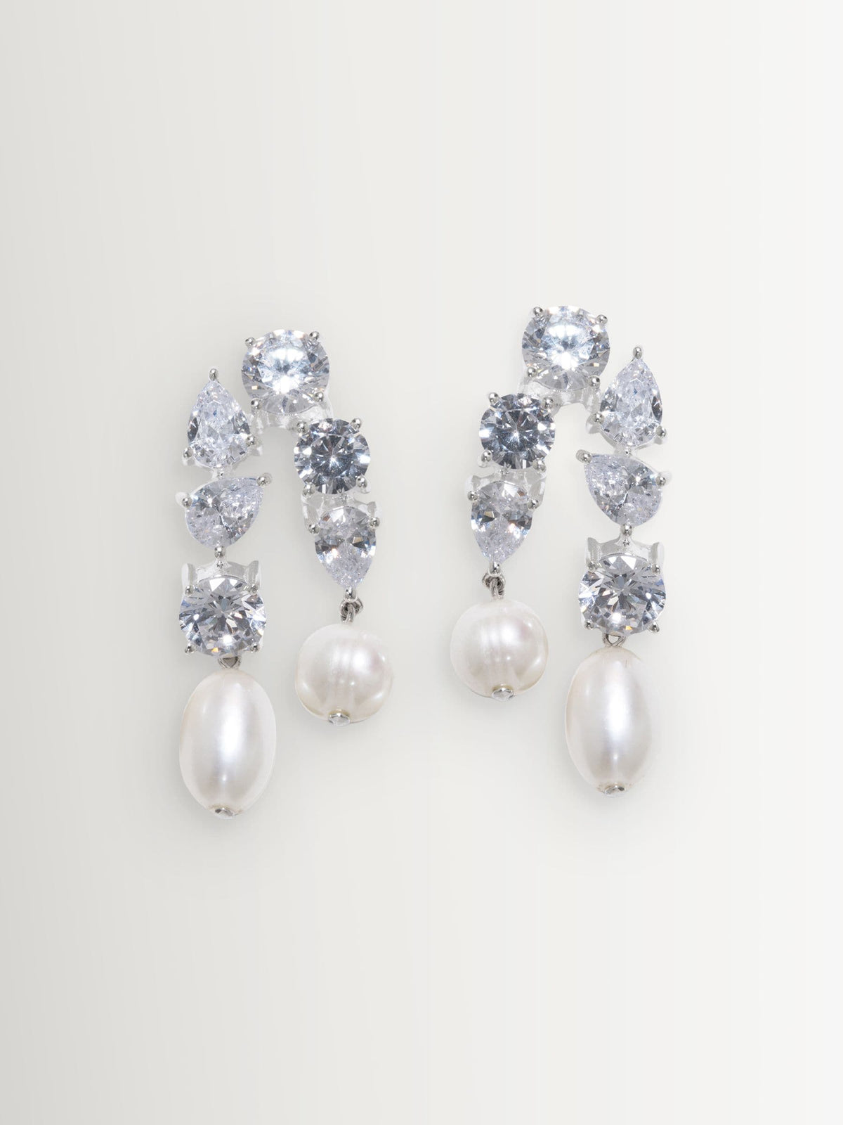 CompletedWorks silver tone cascading earrings with freshwater pearl and zirconia, UK version