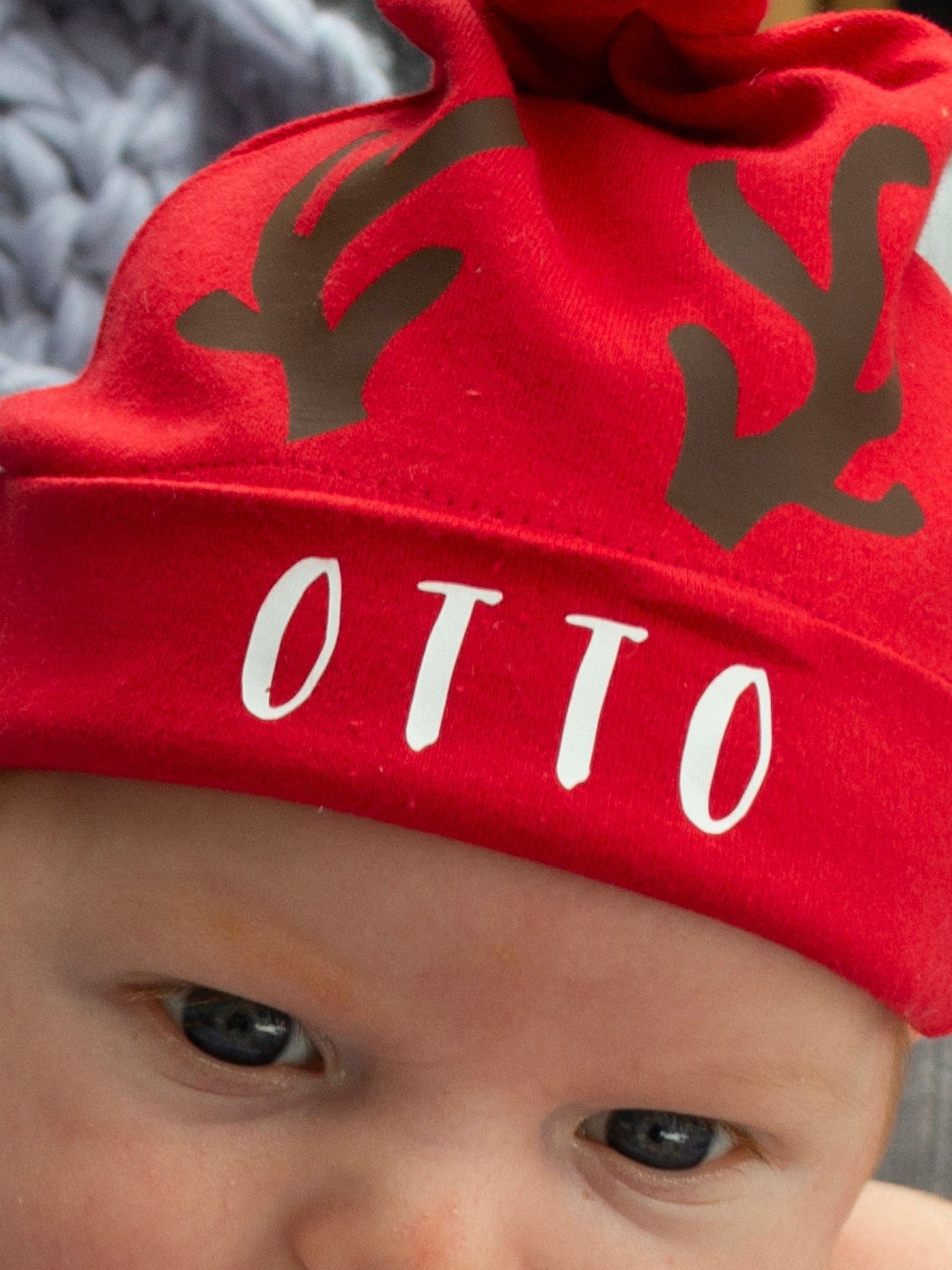 Solesmith personalisable Christmas reindeer baby hat, imported from the UK