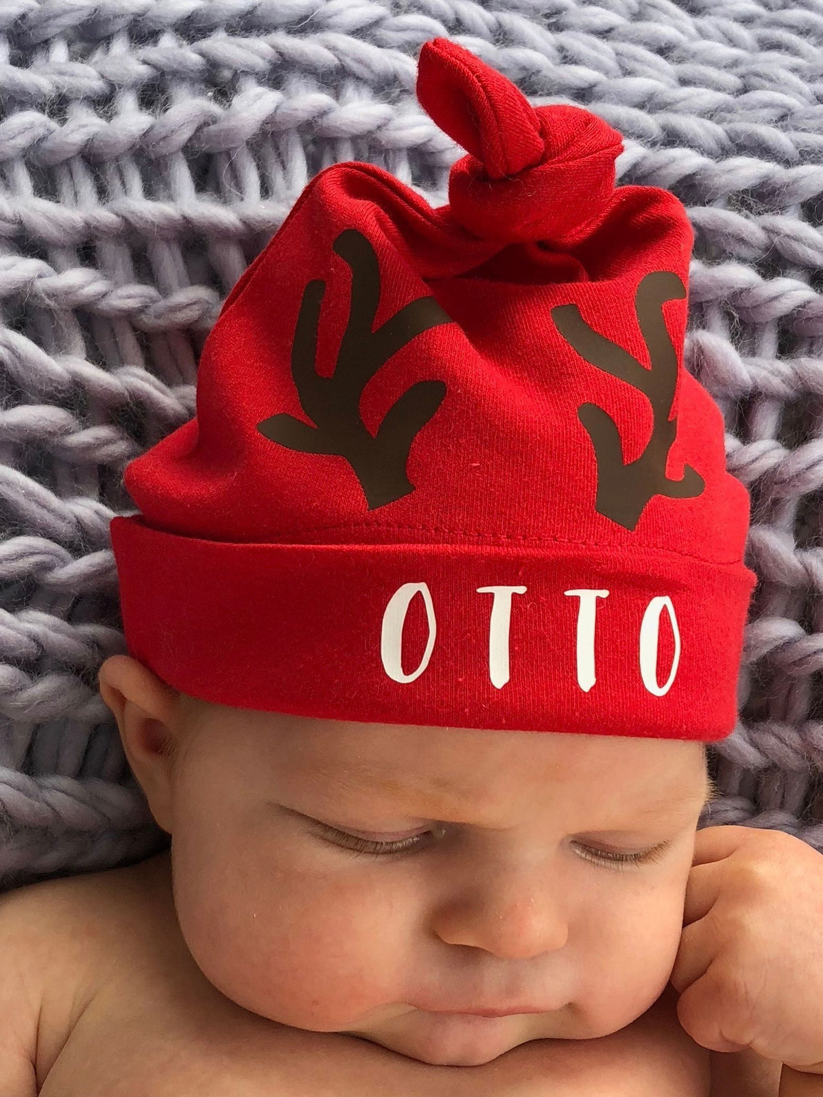 Solesmith personalisable Christmas reindeer baby hat, imported from the UK