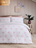 White Pink Heart reversible duvet cover and pillowcase set (British brand)
