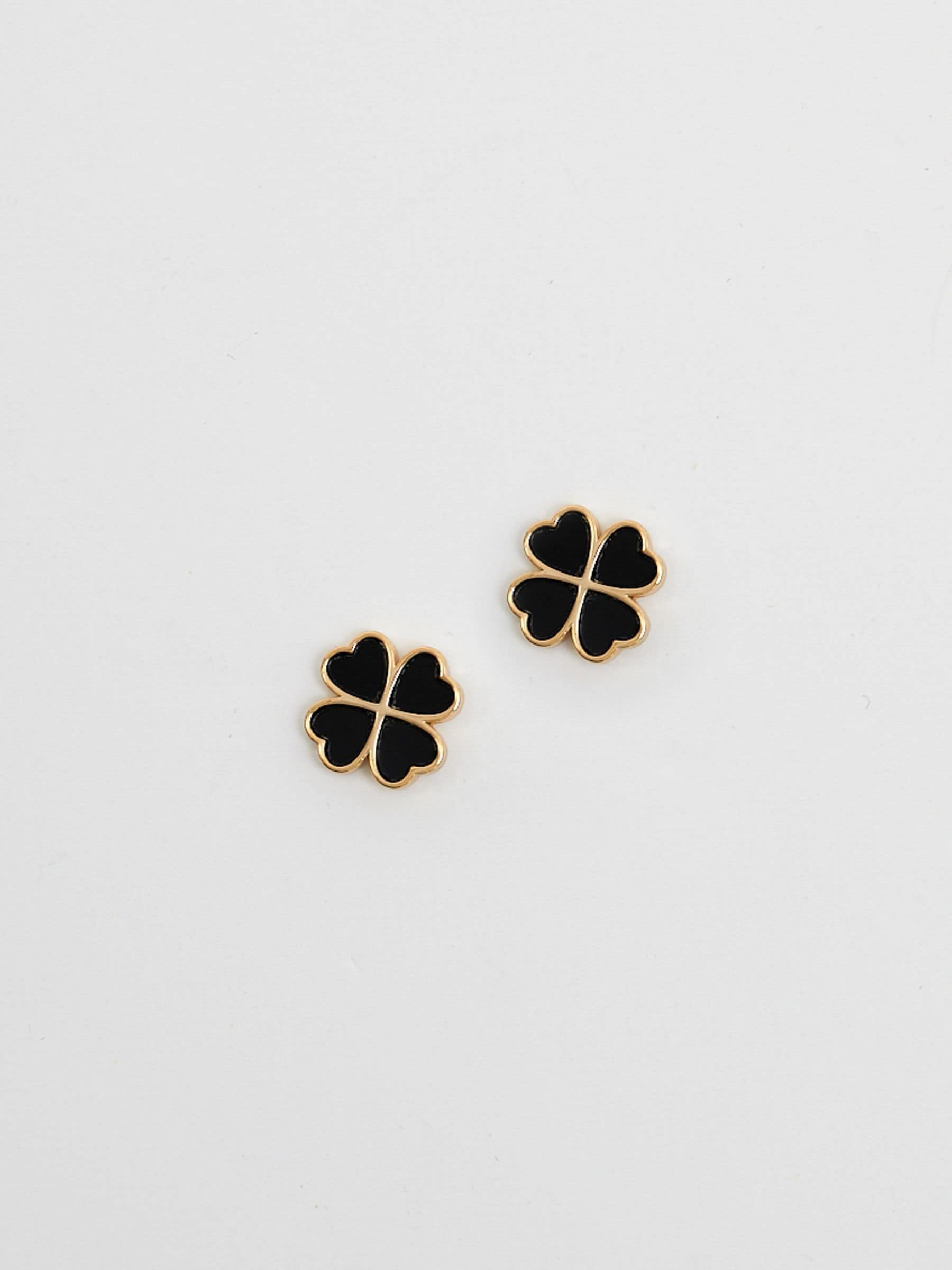 Jon Richard gold tone jet enamel clover stud earrings 10mm, UK version