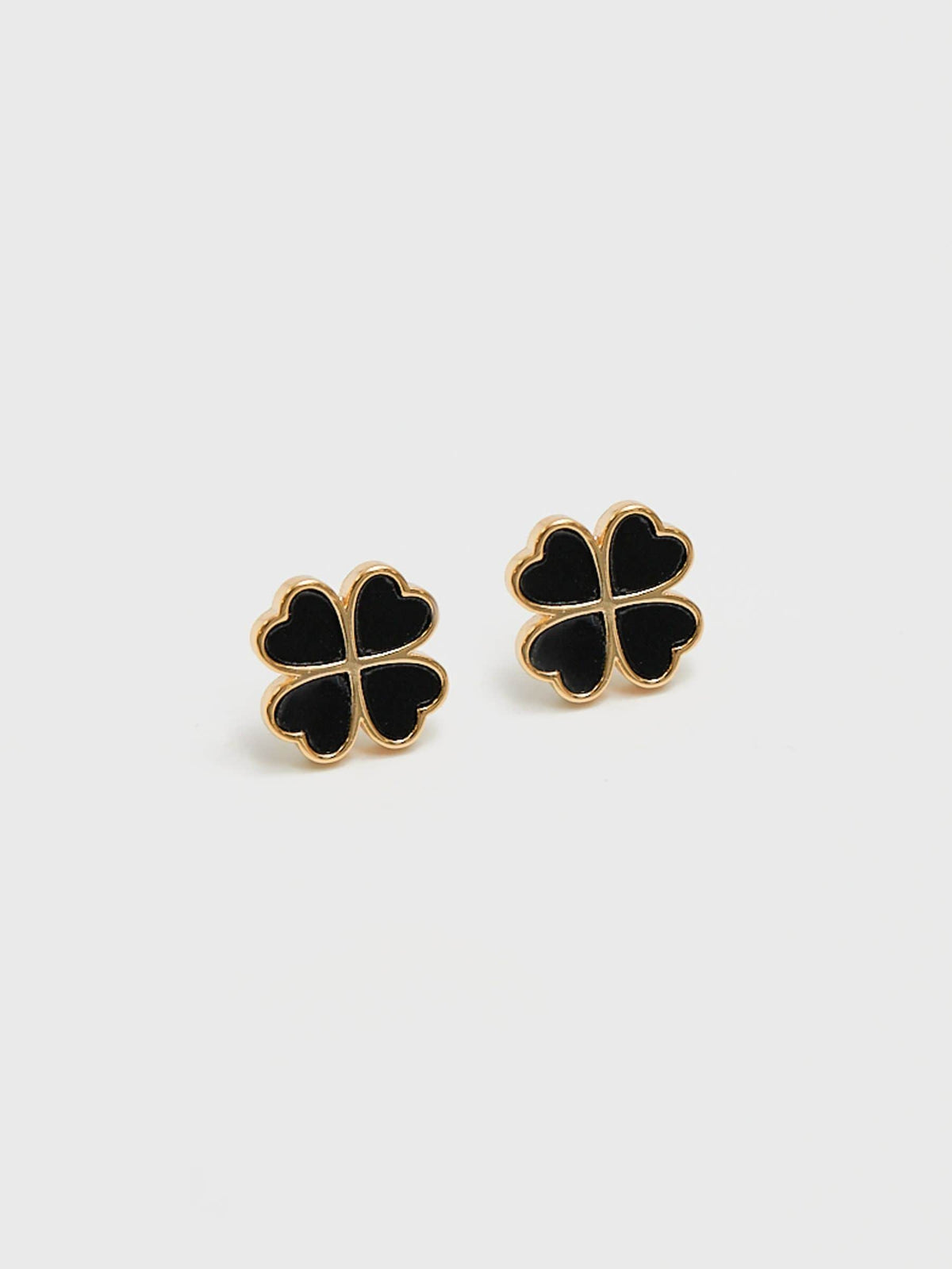 Jon Richard gold tone jet enamel clover stud earrings 10mm, UK version
