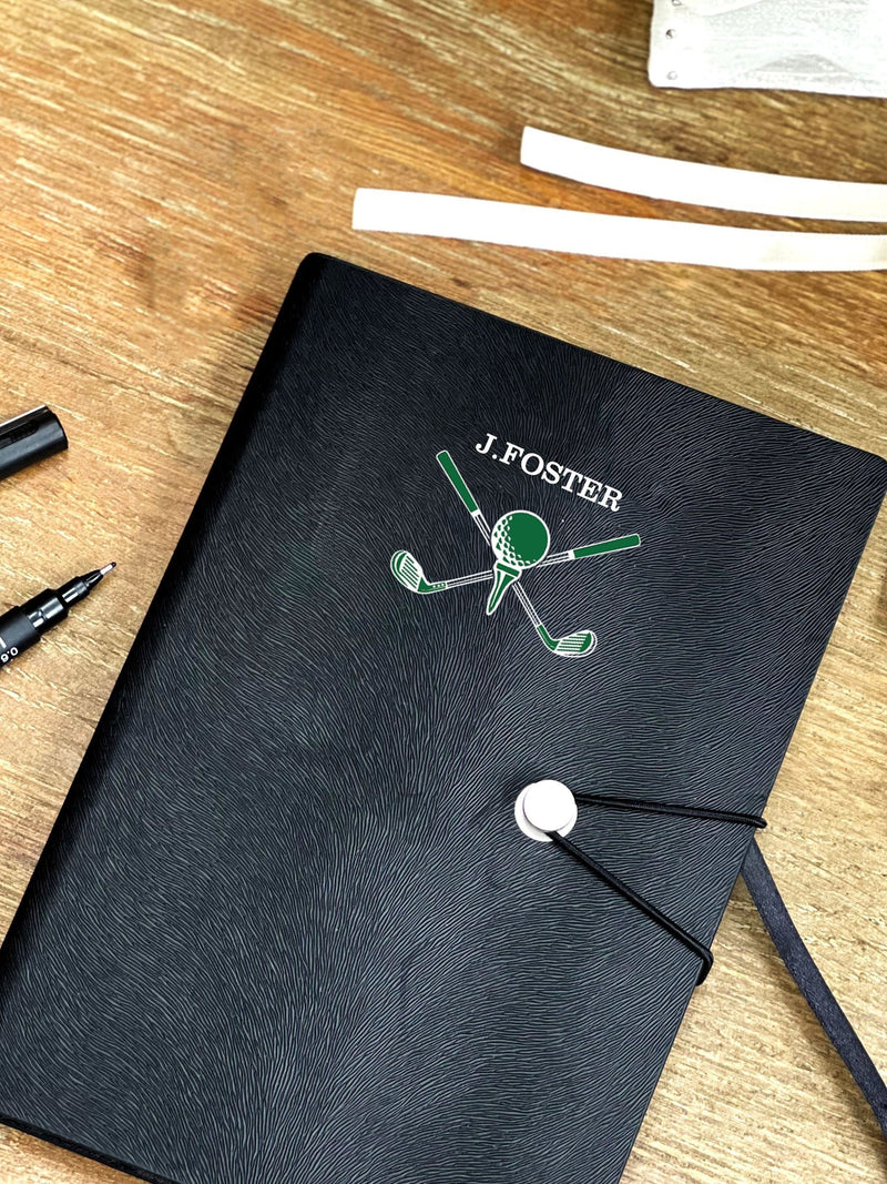 Solesmith personalised golf notebook, imported from the UK