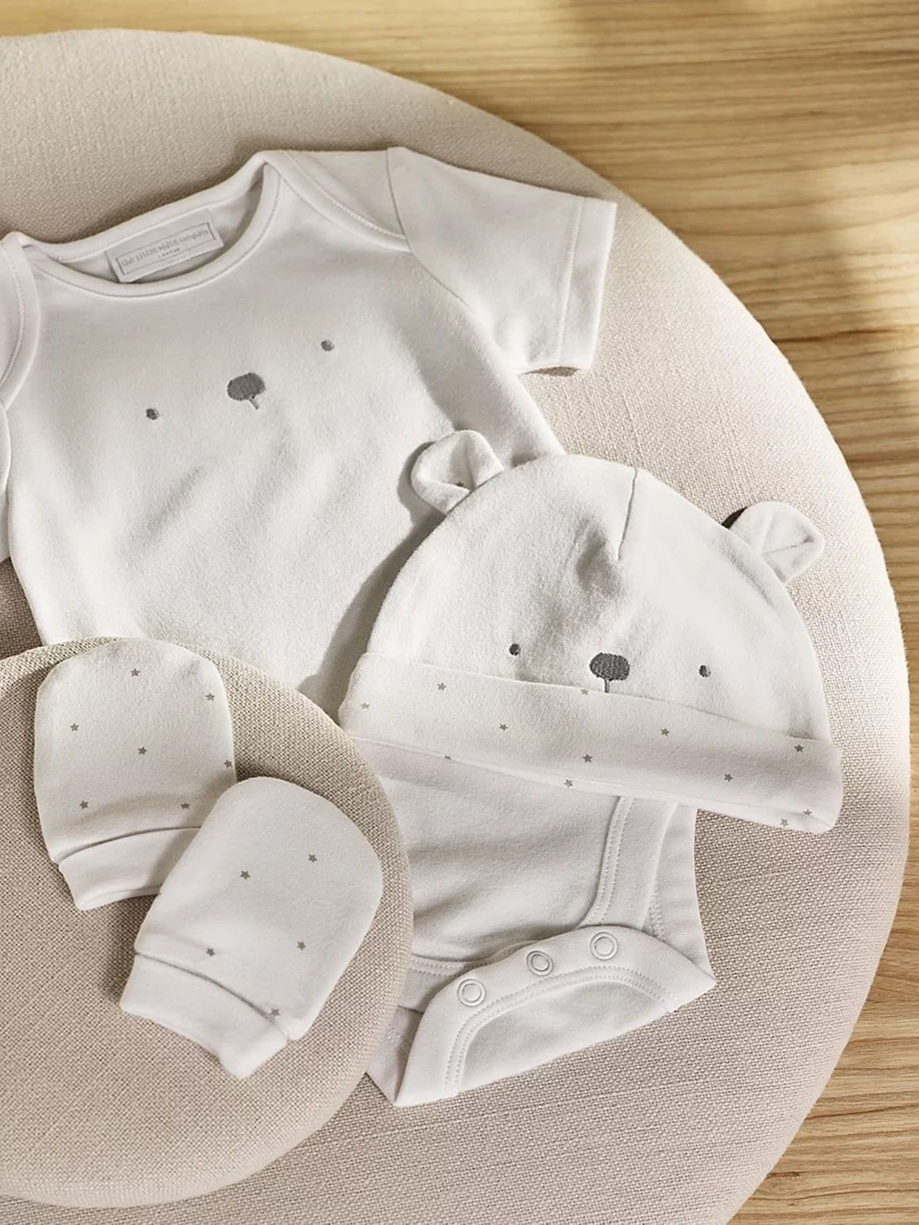 The White Company baby gift set with bear motif, UK version