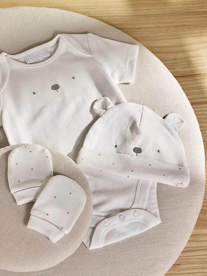 The White Company baby gift set with bear motif, UK version
