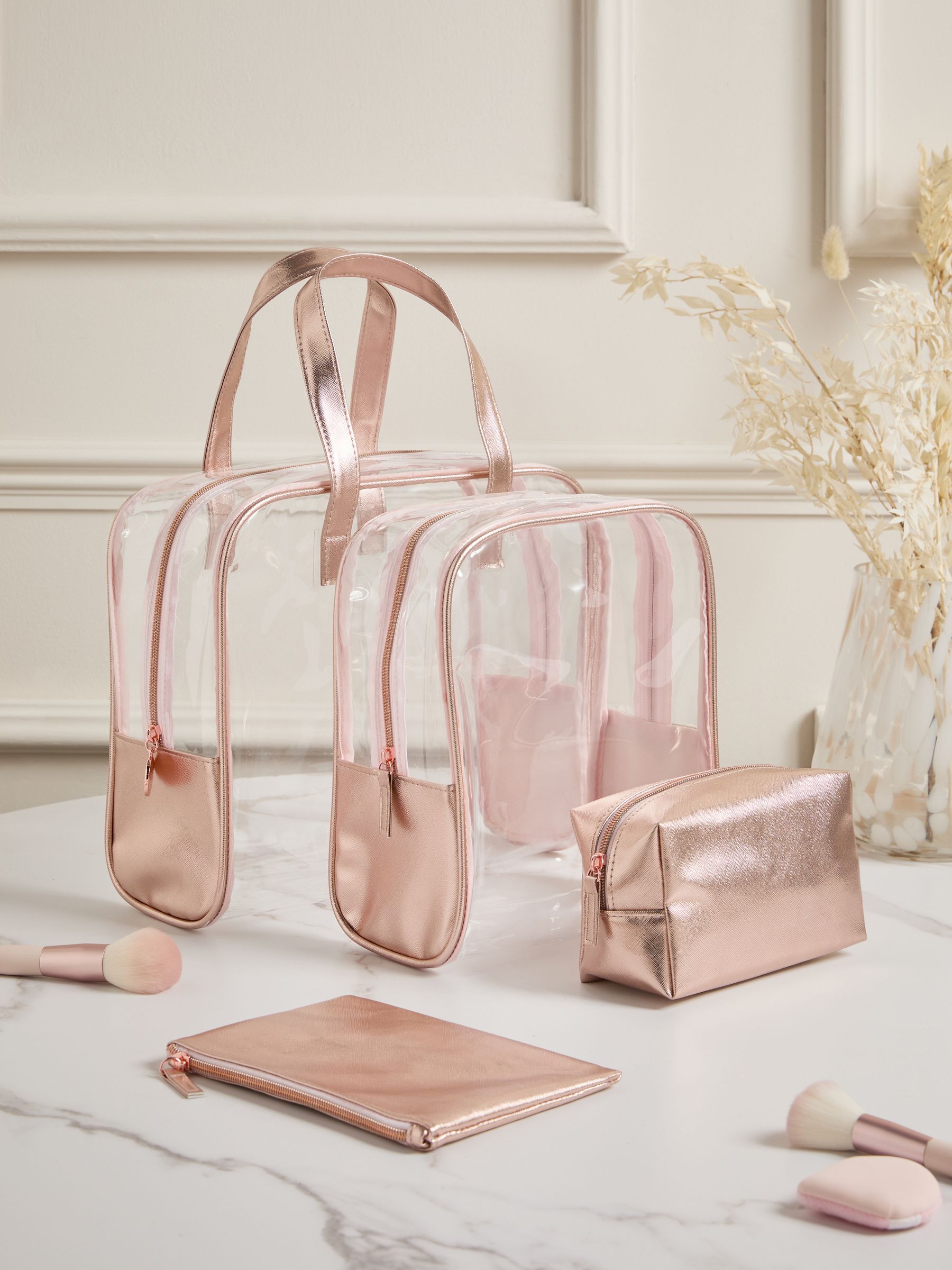 Rose gold clear makeup bags set of 4 (British brand)