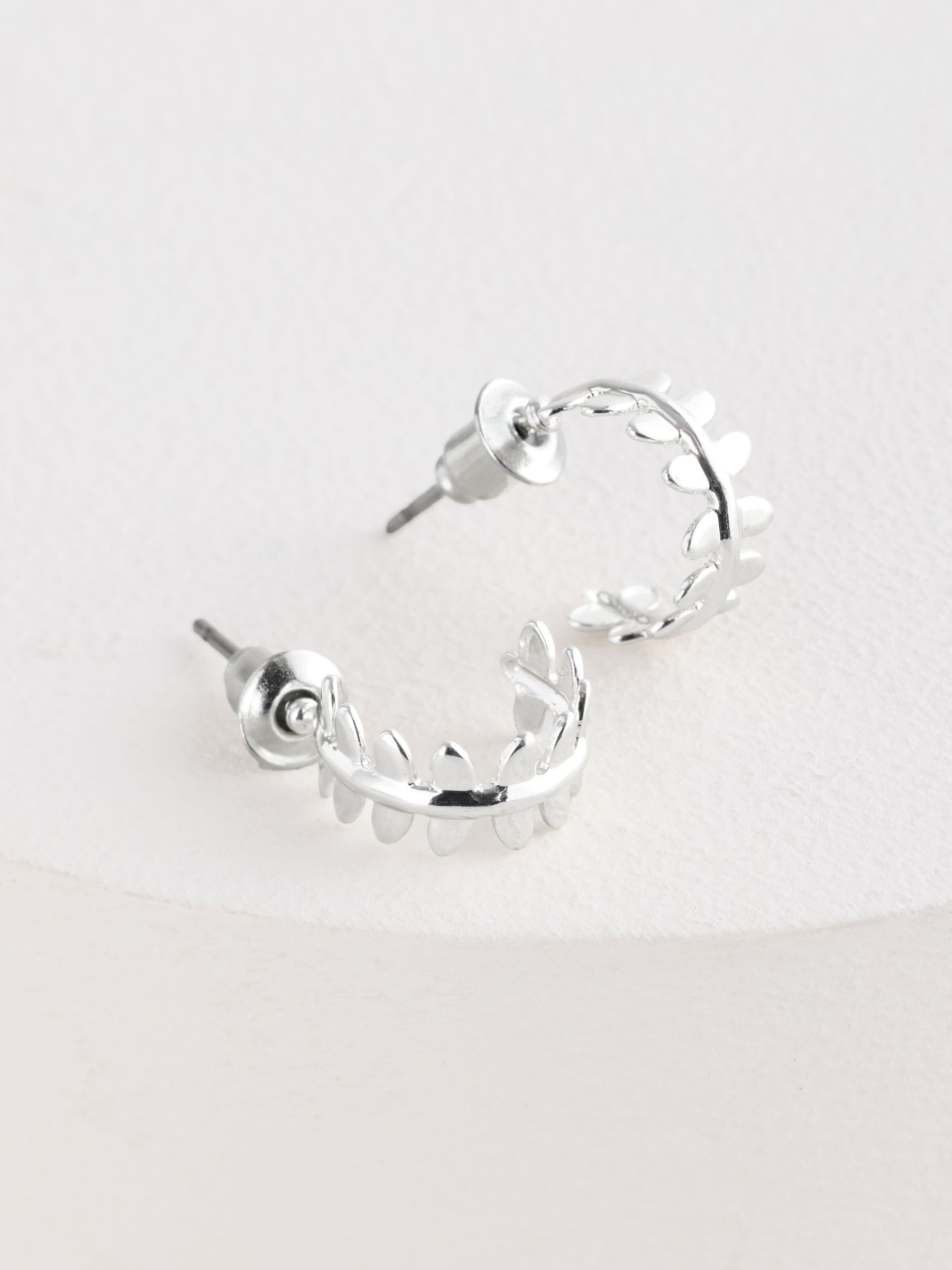 Silver tone mini leaf hoop earrings (British brand)