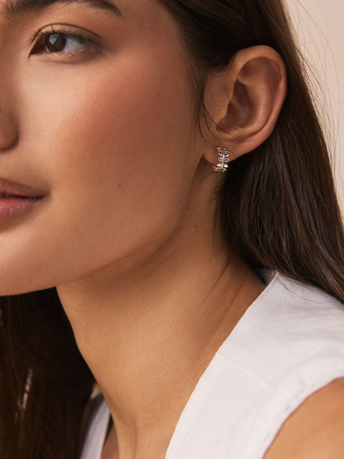 Silver tone mini leaf hoop earrings (British brand)