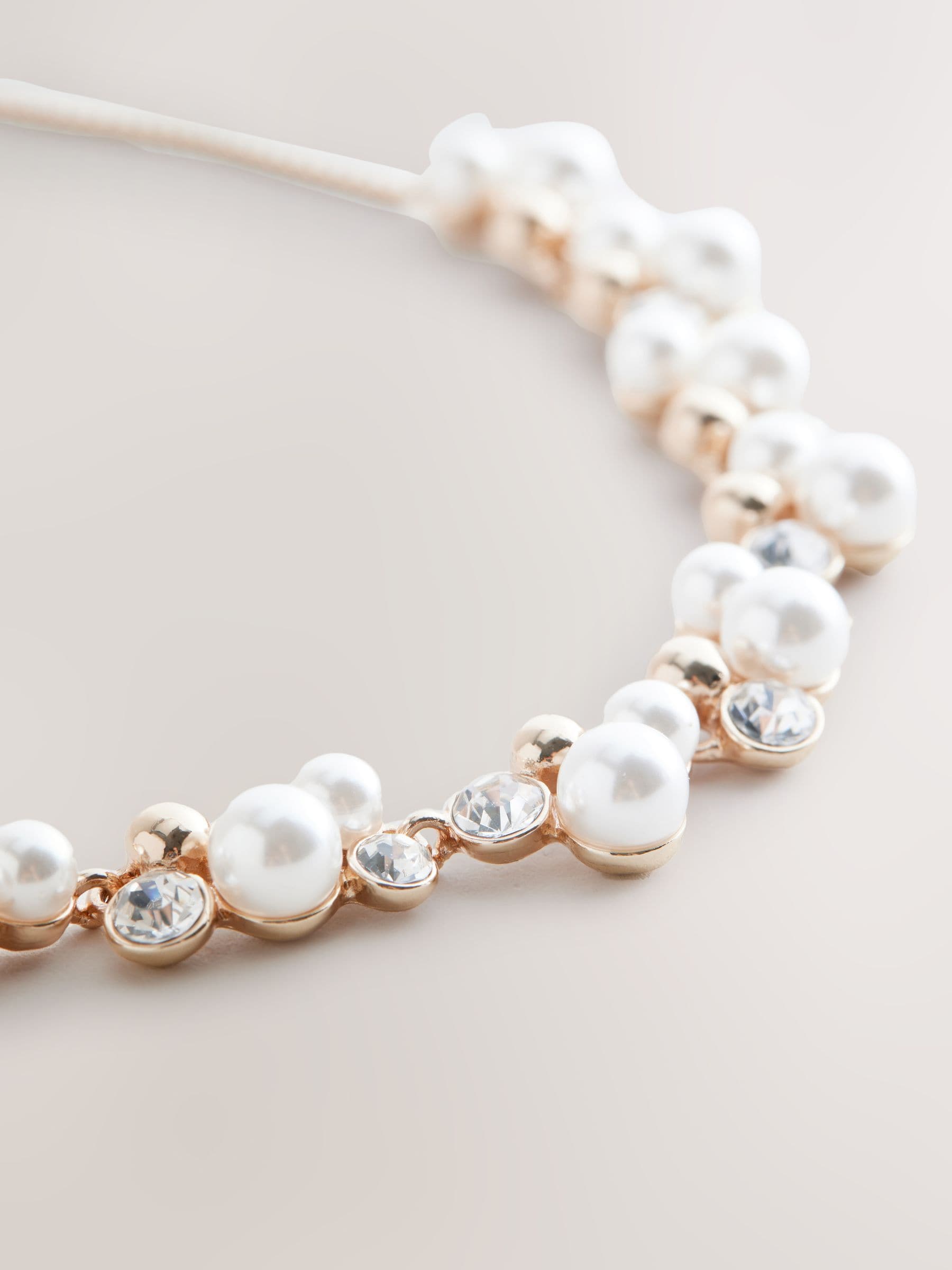 Gold tone sparkle pearl effect pully necklace and bracelet set, UK version