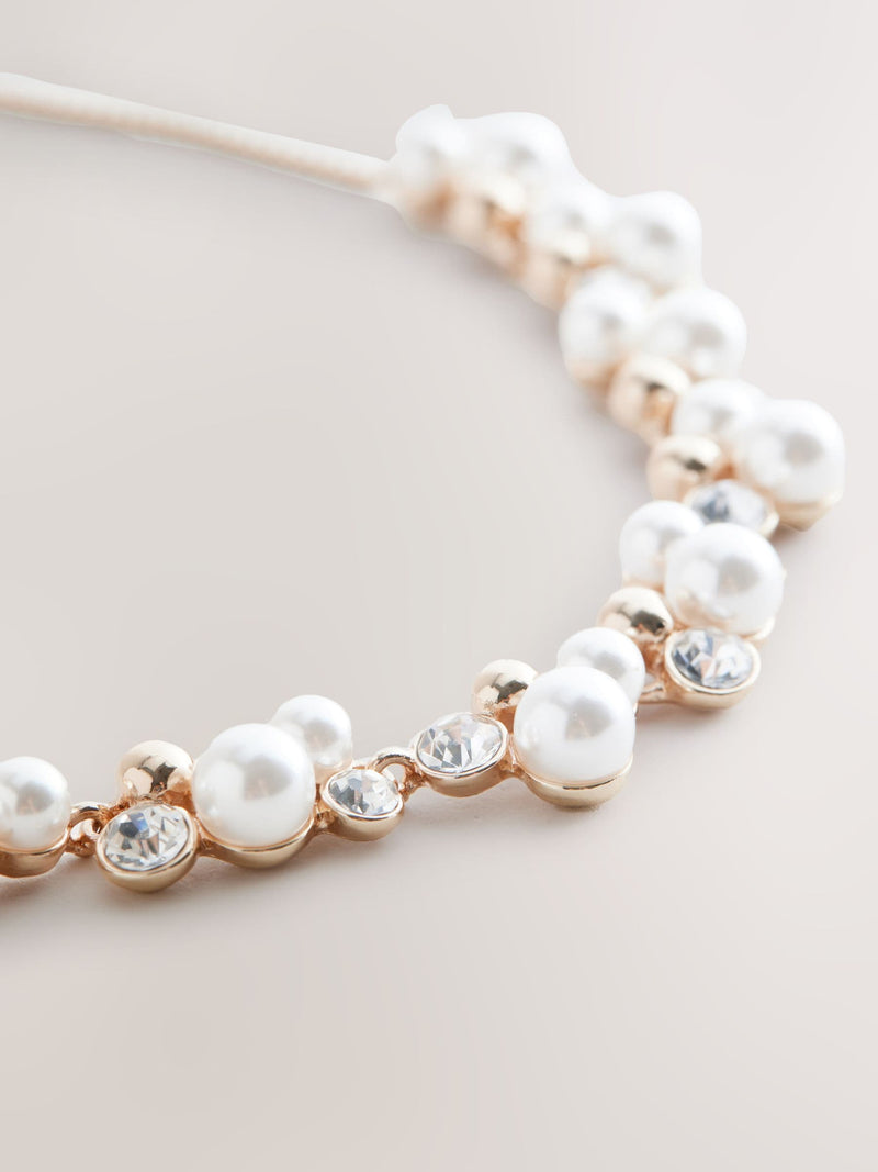 Gold tone sparkle pearl effect pully necklace and bracelet set, UK version