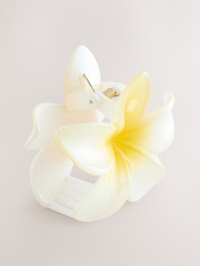 Pince à cheveux griffe fleur jaune et blanc