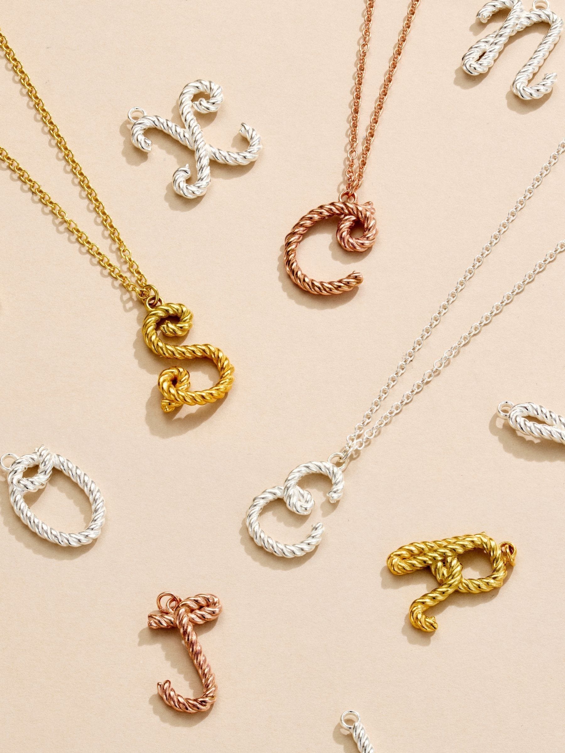 Posh Totty Designs Gold Tone Rope Initial Necklace, imported from the UK