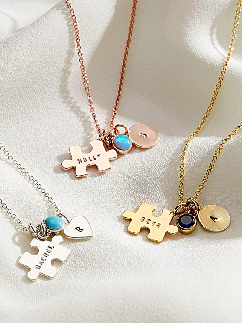 Posh Totty Designs jigsaw personalised charm necklace sterling silver, UK version