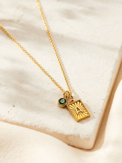Next Personalized Initial and Birthstone Charm Necklace in Gold-Plated Sterling Silver- Buy online at McGrocer