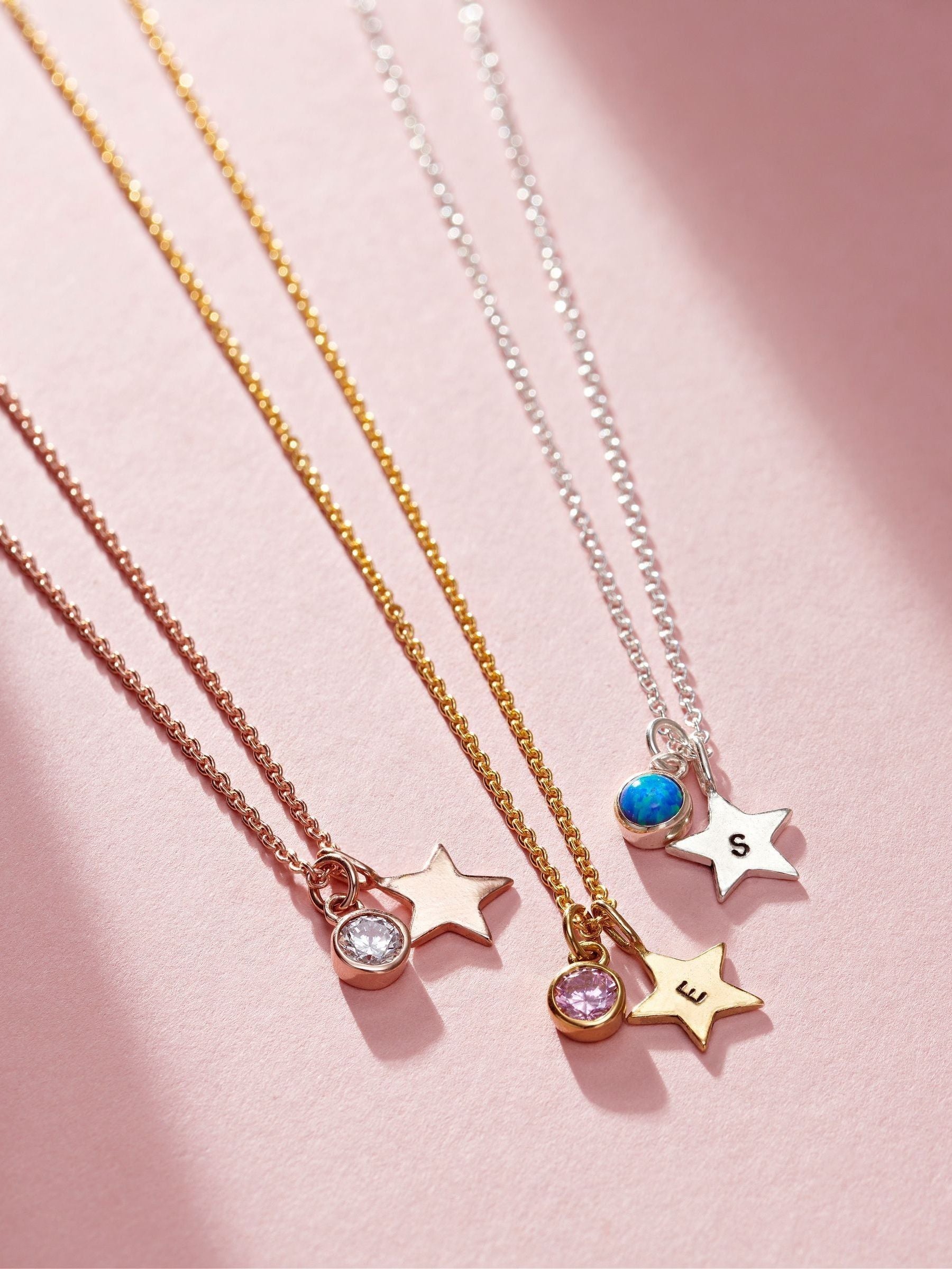 Posh Totty Designs birthstone and initial star charm necklace, imported from the UK