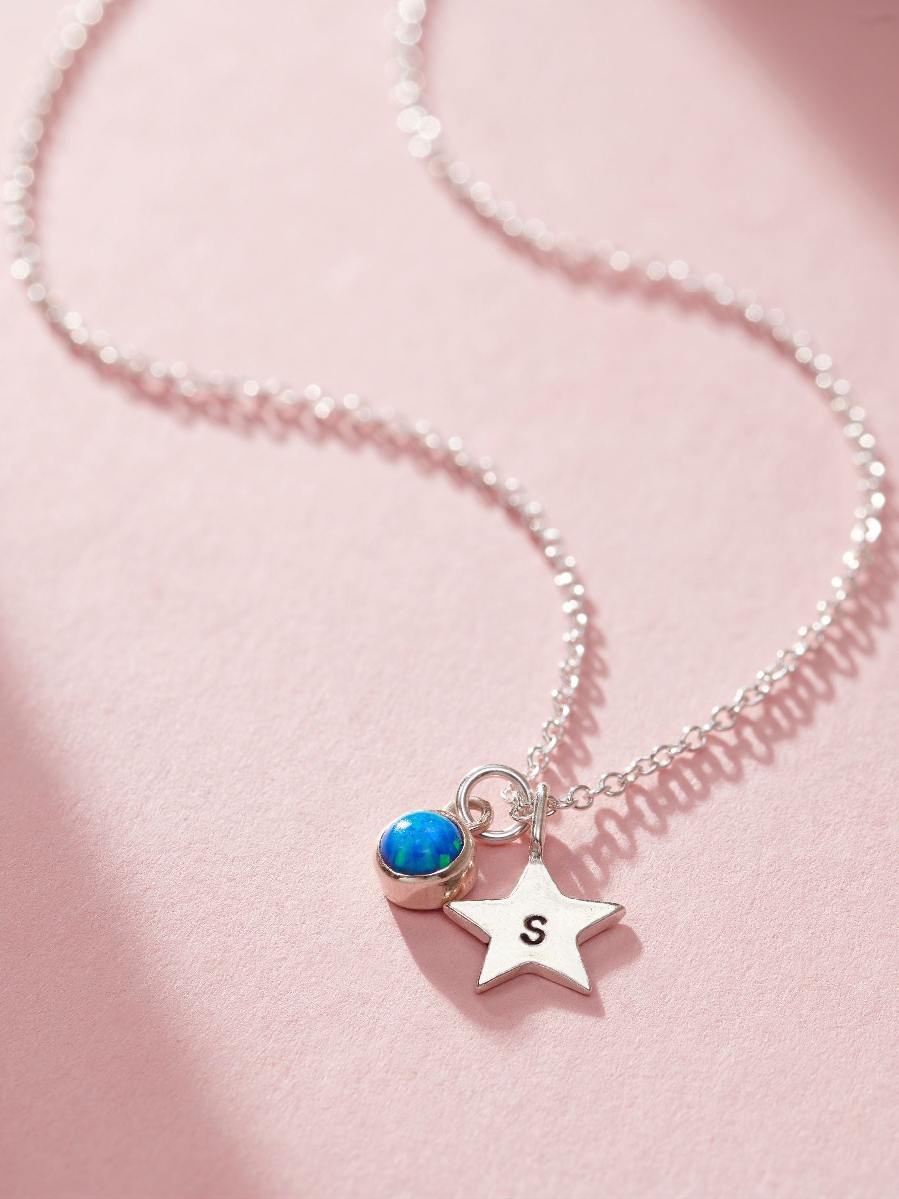 Sterling Silver Birthstone and Initial Star Charm Necklace