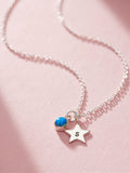 Sterling Silver Birthstone and Initial Star Charm Necklace