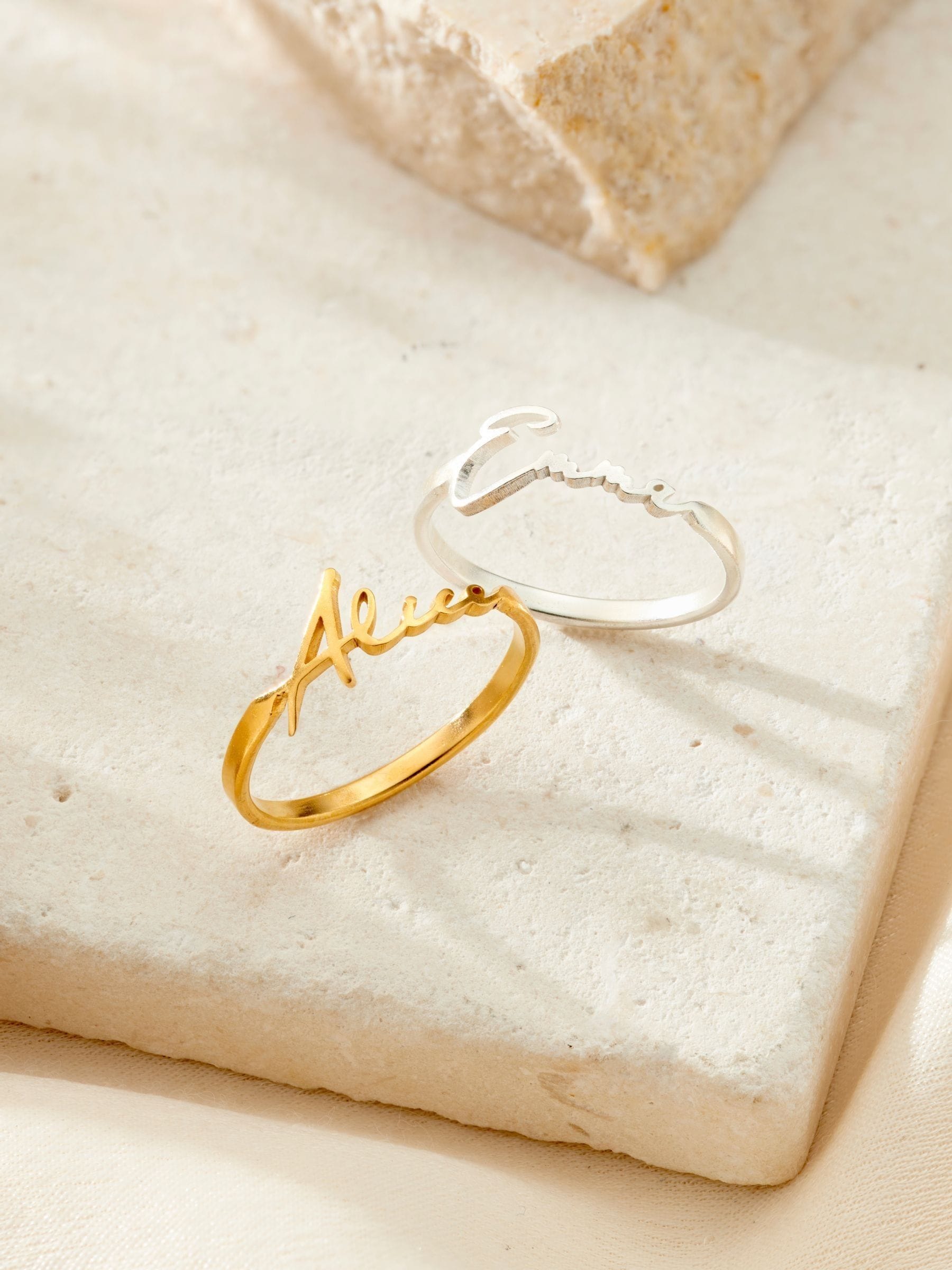 Posh Totty Designs sterling silver script name ring, imported from the UK