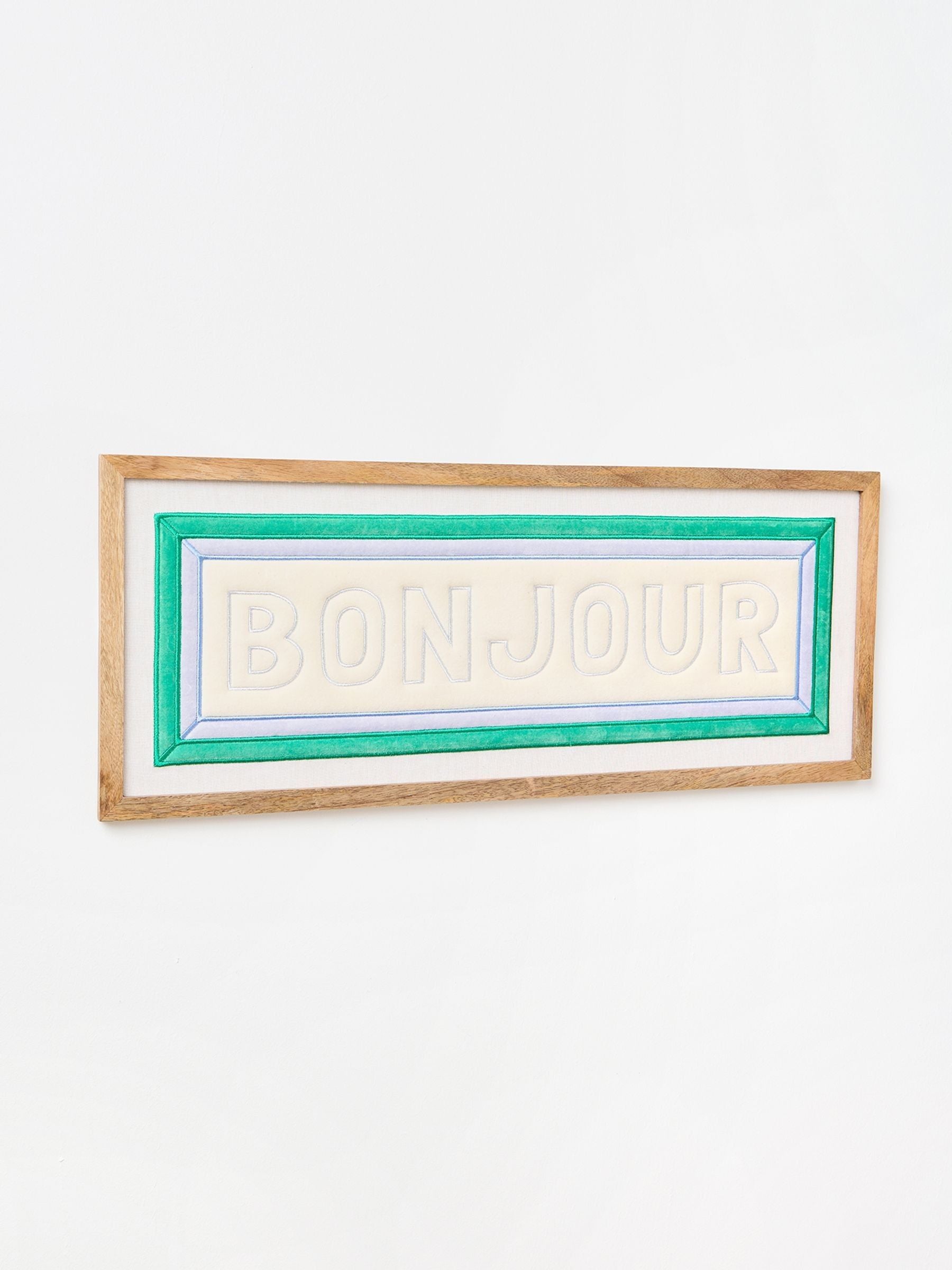 Oliver Bonas cream Bonjour fabric framed wall art, imported from the UK