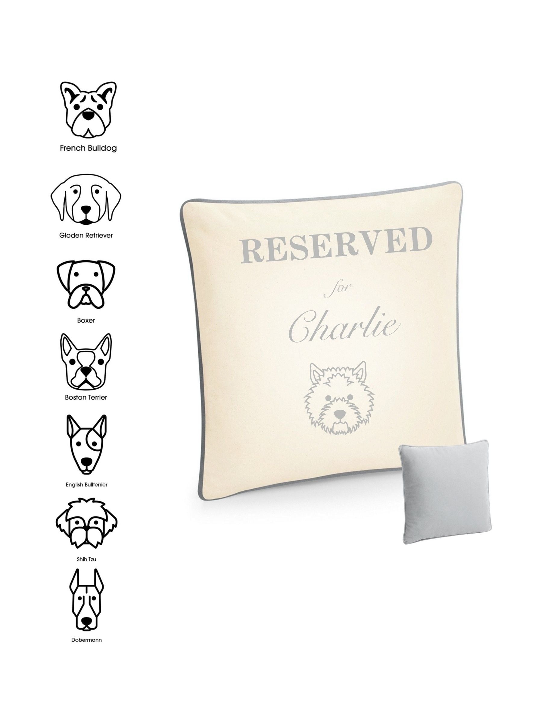 RUFF personalised dog face cushion 40x40cm, imported from the UK
