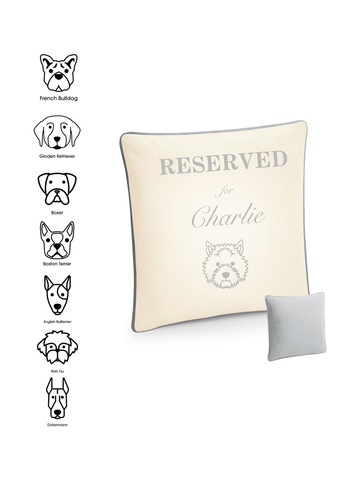 RUFF personalised dog face cushion 40x40cm, imported from the UK