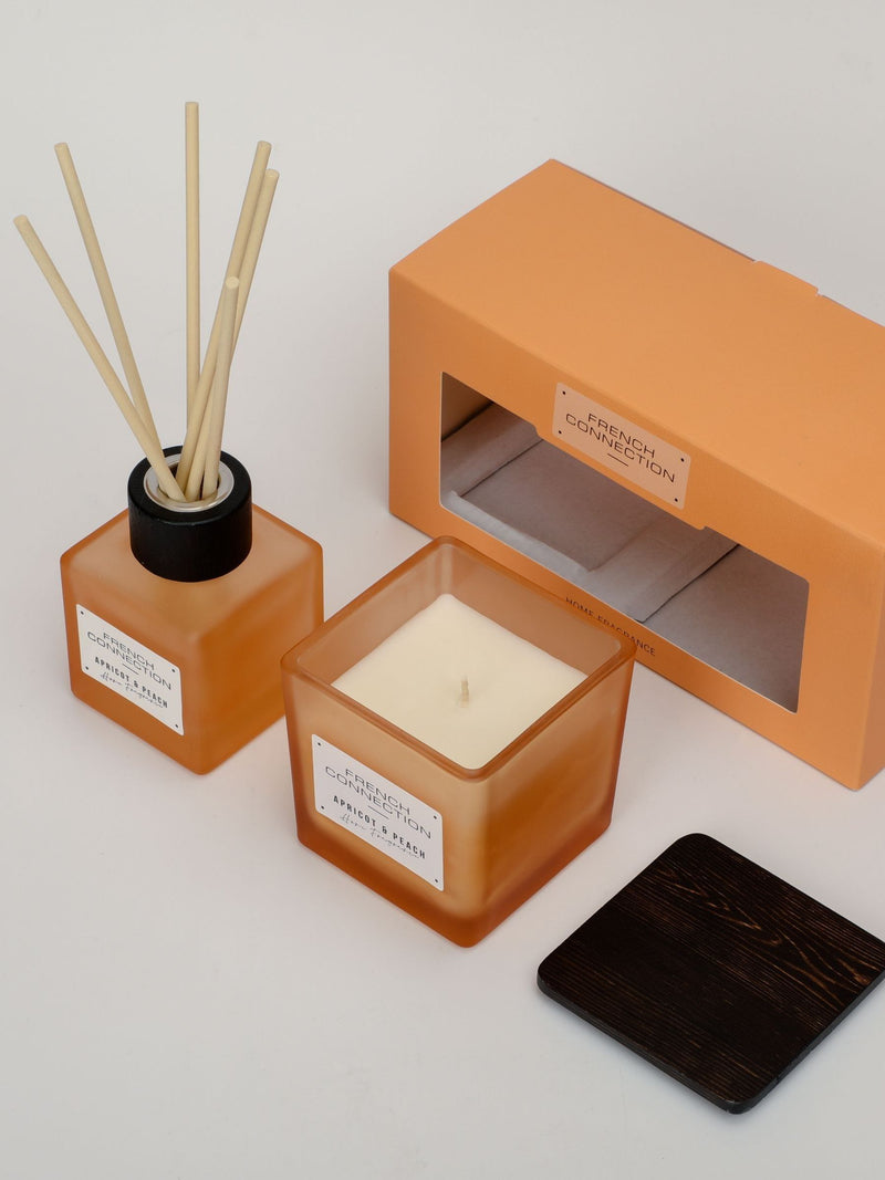 French Connection apricot peach candle and reed diffuser gift set, UK version