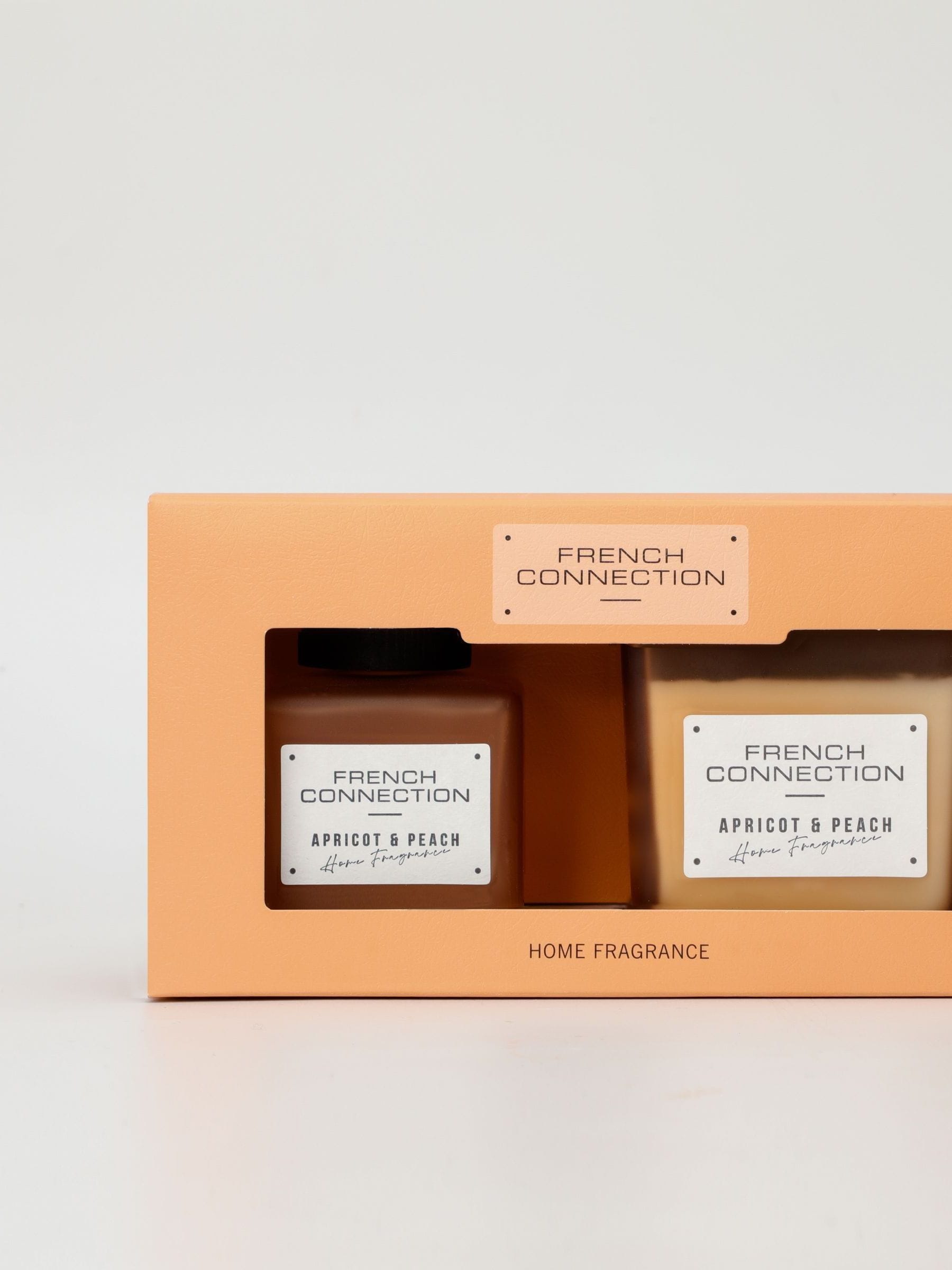 French Connection apricot peach candle and reed diffuser gift set, UK version