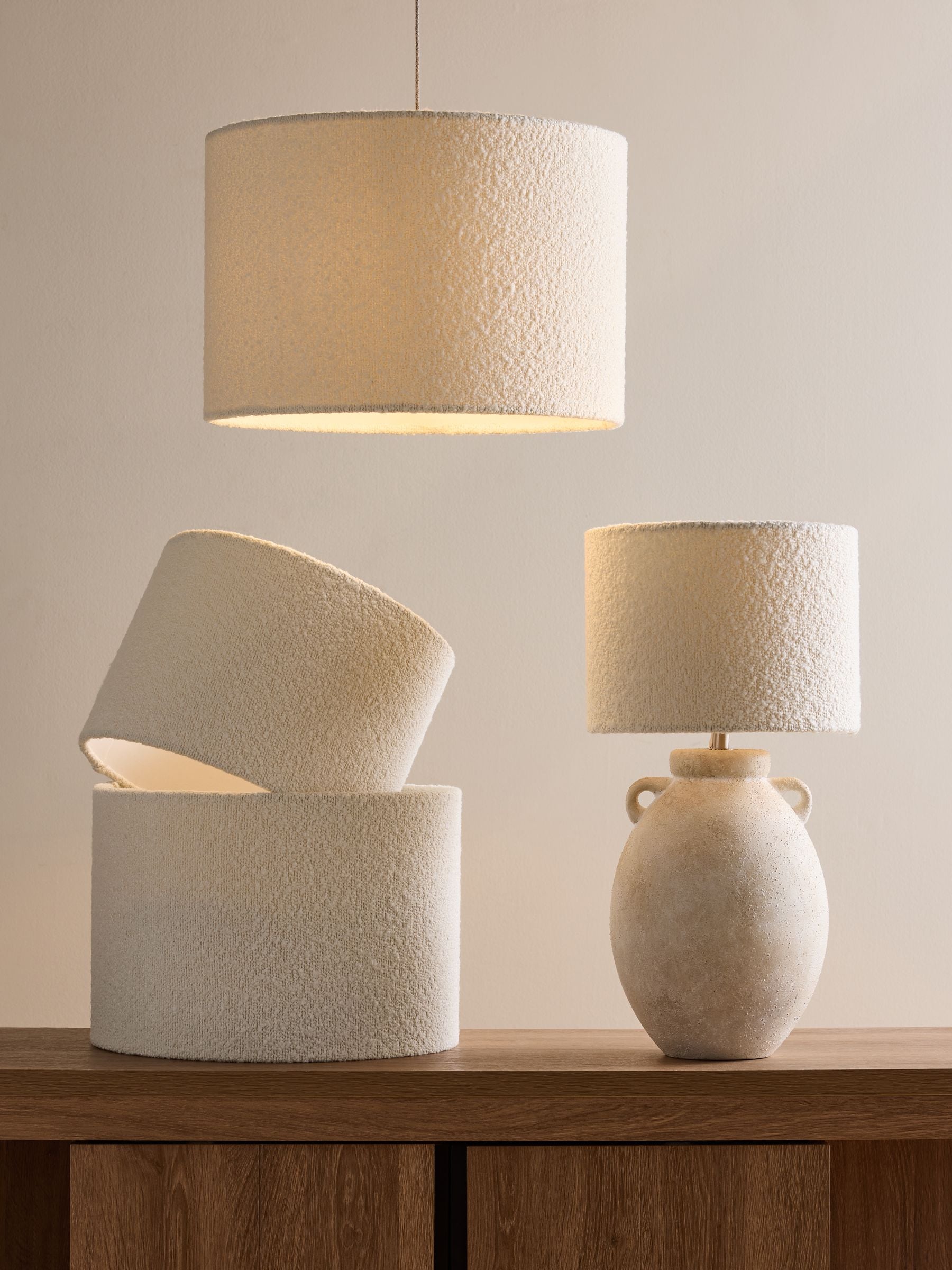 White boucle easy fit ceiling lamp shade (British brand)
