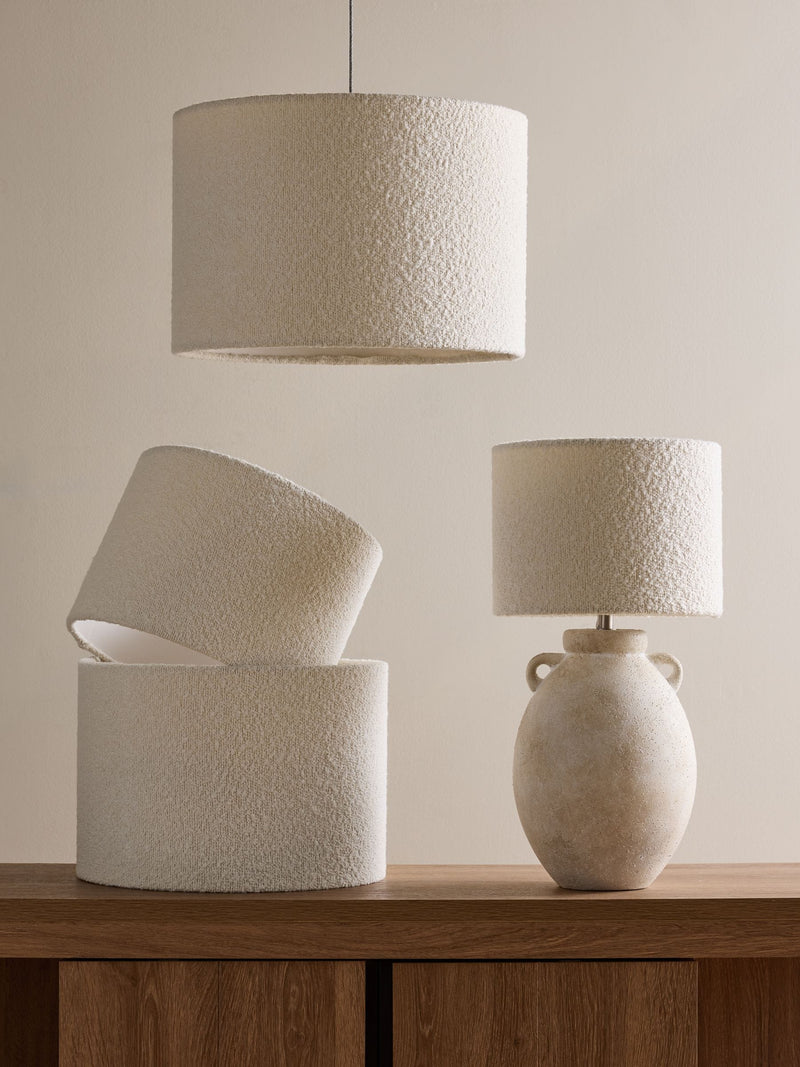 White boucle easy fit ceiling lamp shade (British brand)