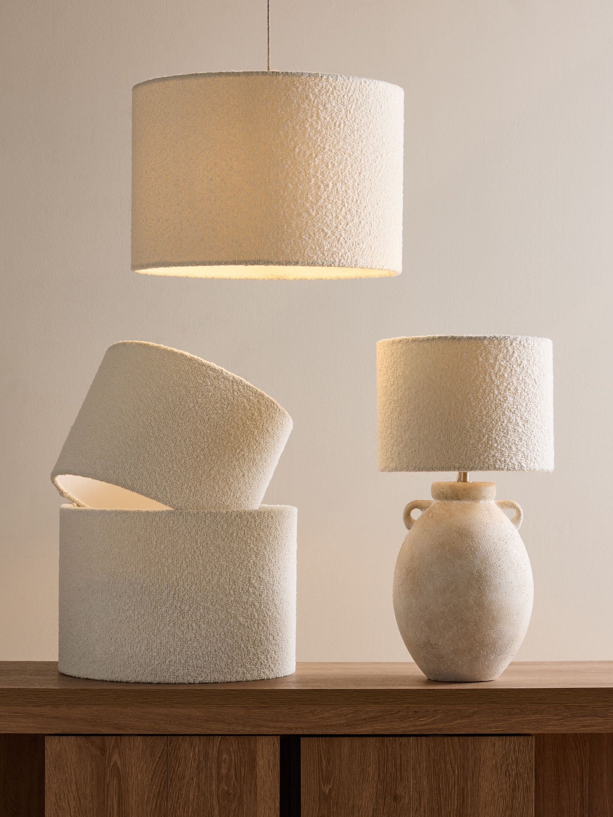 White boucle easy fit ceiling lamp shade (British brand)