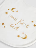 JoJo Maman Bébé white cotton embroidered baby bib, imported from the UK