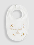JoJo Maman Bébé white cotton embroidered baby bib, imported from the UK
