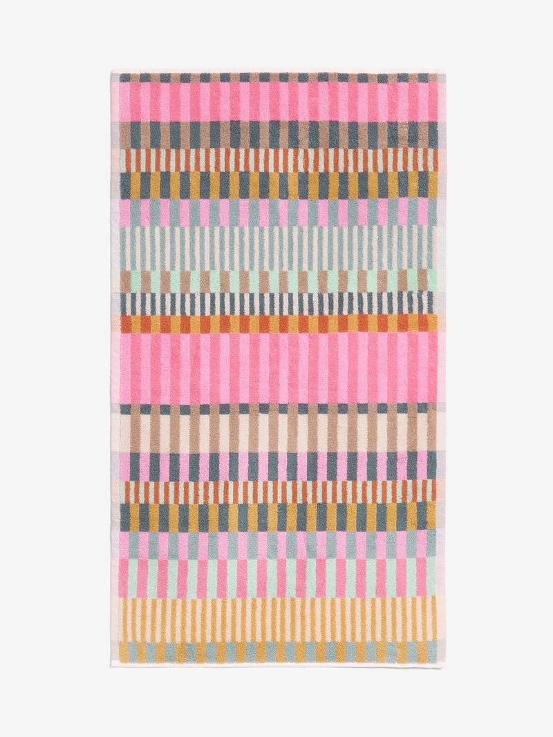 Multi stripe cotton towel set with hand towel and bath sheet, imported from the UK