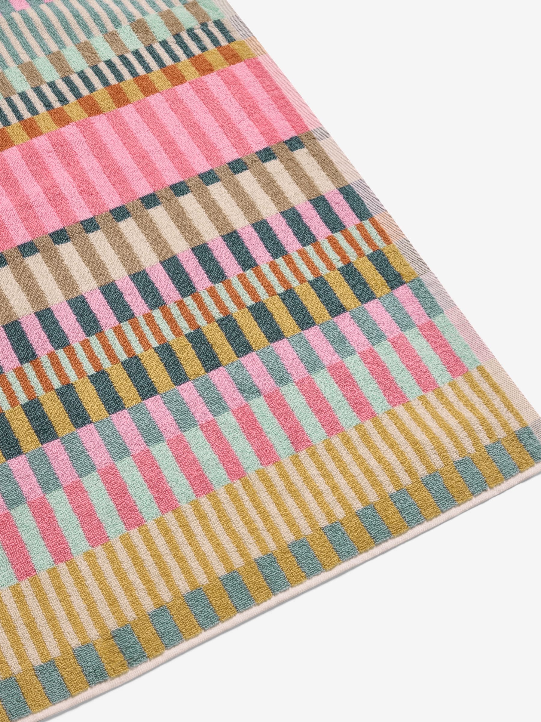Multi stripe cotton towel set with hand towel and bath sheet, imported from the UK