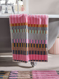 Multi stripe cotton towel set with hand towel and bath sheet, imported from the UK