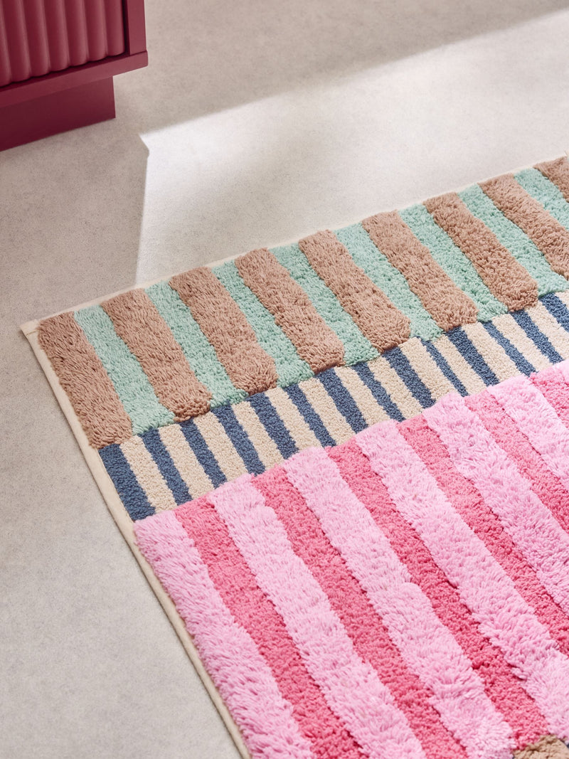 Multicoloured stripe cotton bath mat 50x80cm, imported from the UK