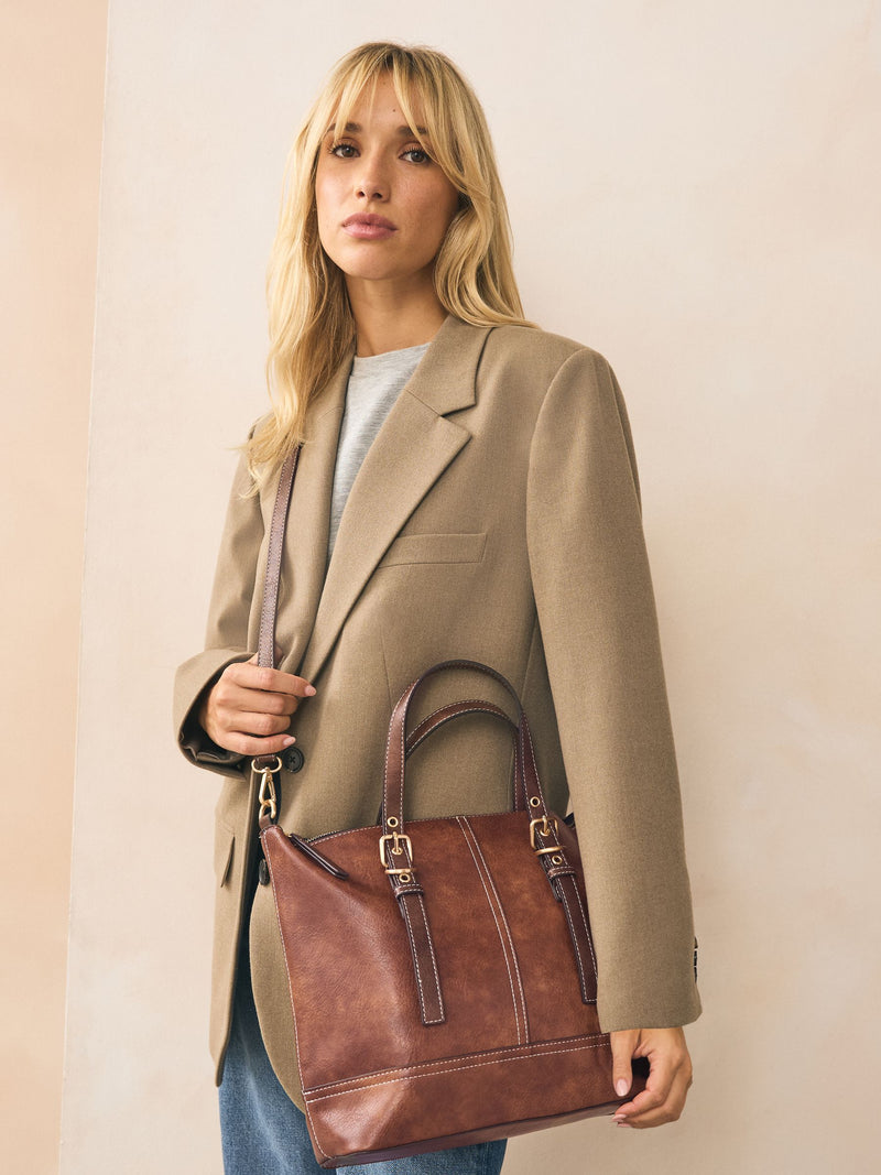 Tan Brown Buckle Hand Held Bag, imported from the UK