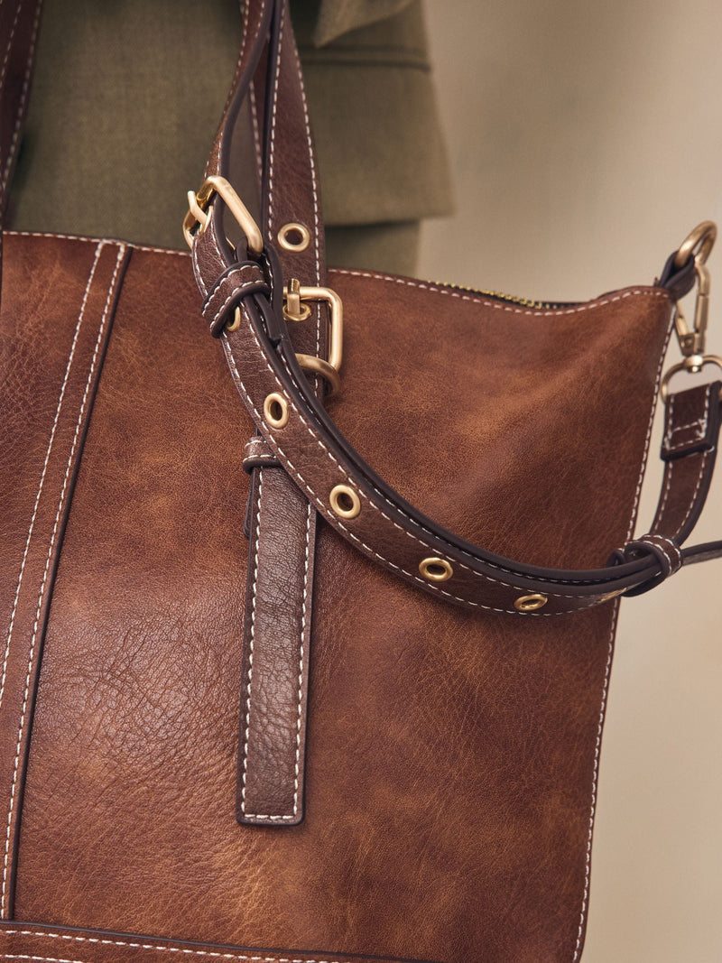 Tan Brown Buckle Hand Held Bag, imported from the UK