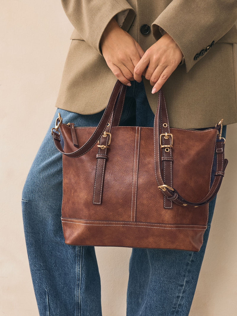 Tan Brown Buckle Hand Held Bag, imported from the UK
