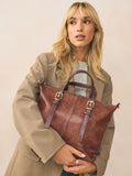 Tan Brown Buckle Hand Held Bag, imported from the UK